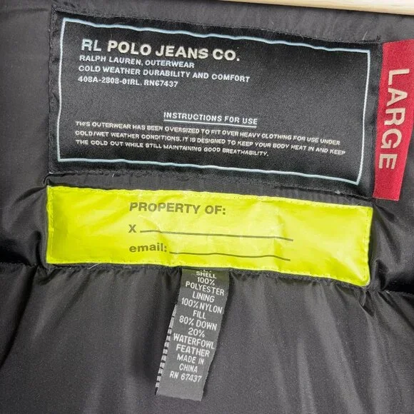 VTG Ralph Lauren Polo Jeans Down-Filled Puffer Jacket RL67 Navy Orange Mens L